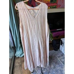Diverse Italia 100% Linen Sleeveless Pink Long Dress Fits M-XXXL Lagenlook